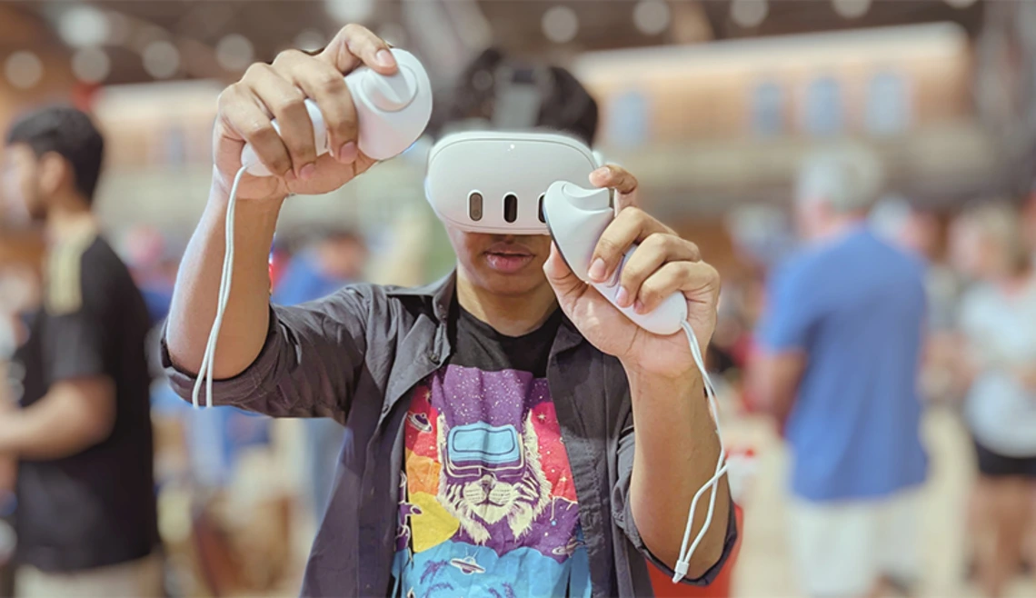 Student wearing VR headset